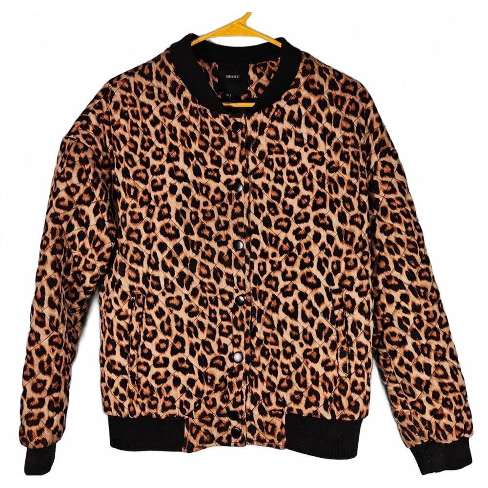Forever‎ 21 Women's Leopard Print Full Zip Bomber Jacket Size Small